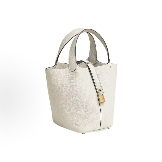 HERMES Picotin Lock 18 Gold buckle basket Bucket Bag Handbag 18 Women\'s Edition 10 Craie Milkshake White